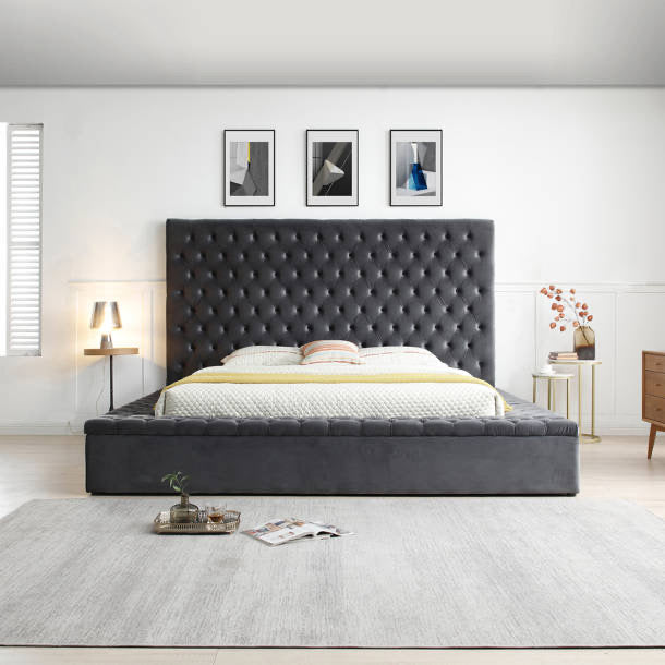 Bliss Grey Velvet Upholstered Storage Bed
