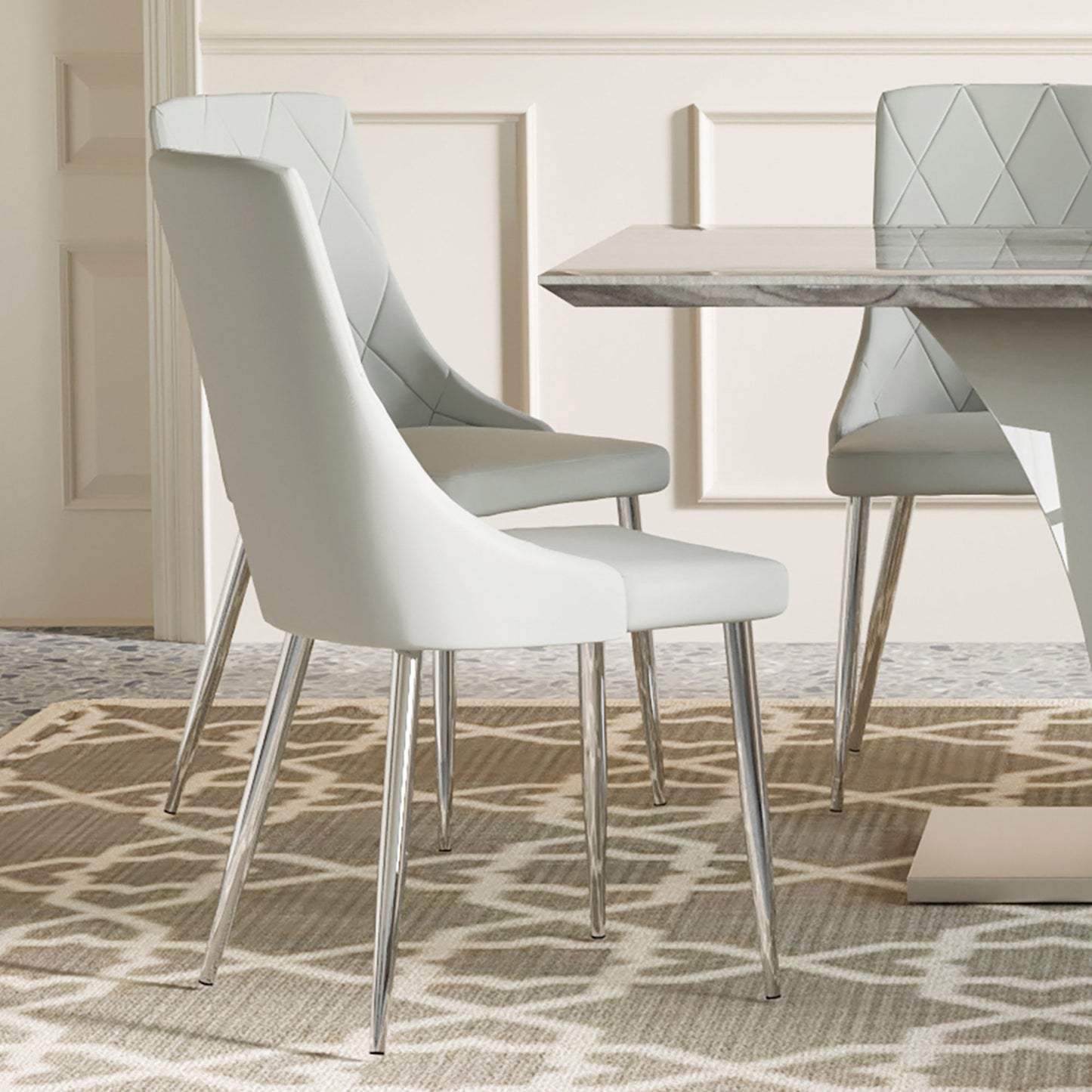 Devo Dining Chair, set of 2, in White and Chrome