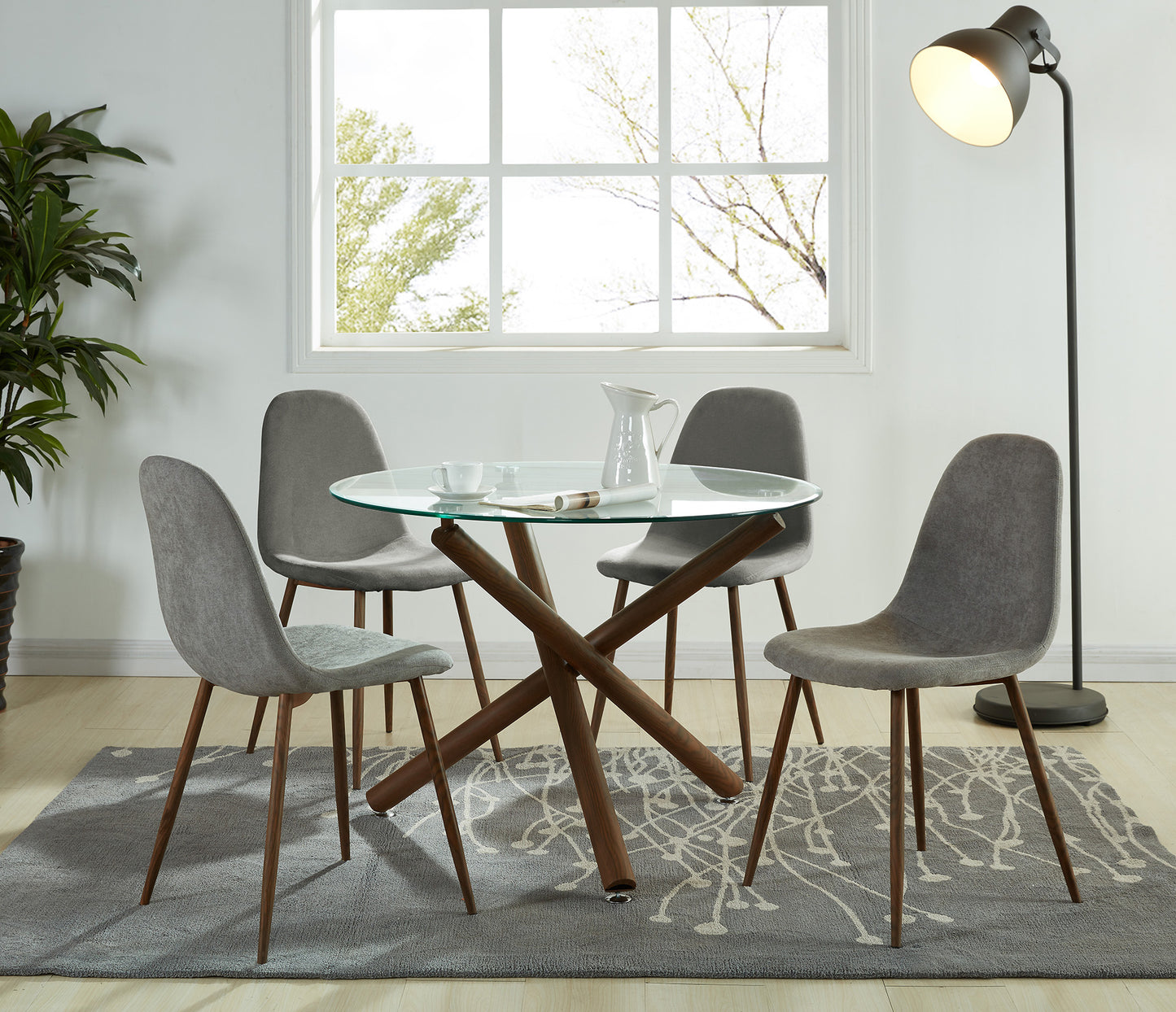 Lyna Dining Chair, set of 4 in Grey and Walnut