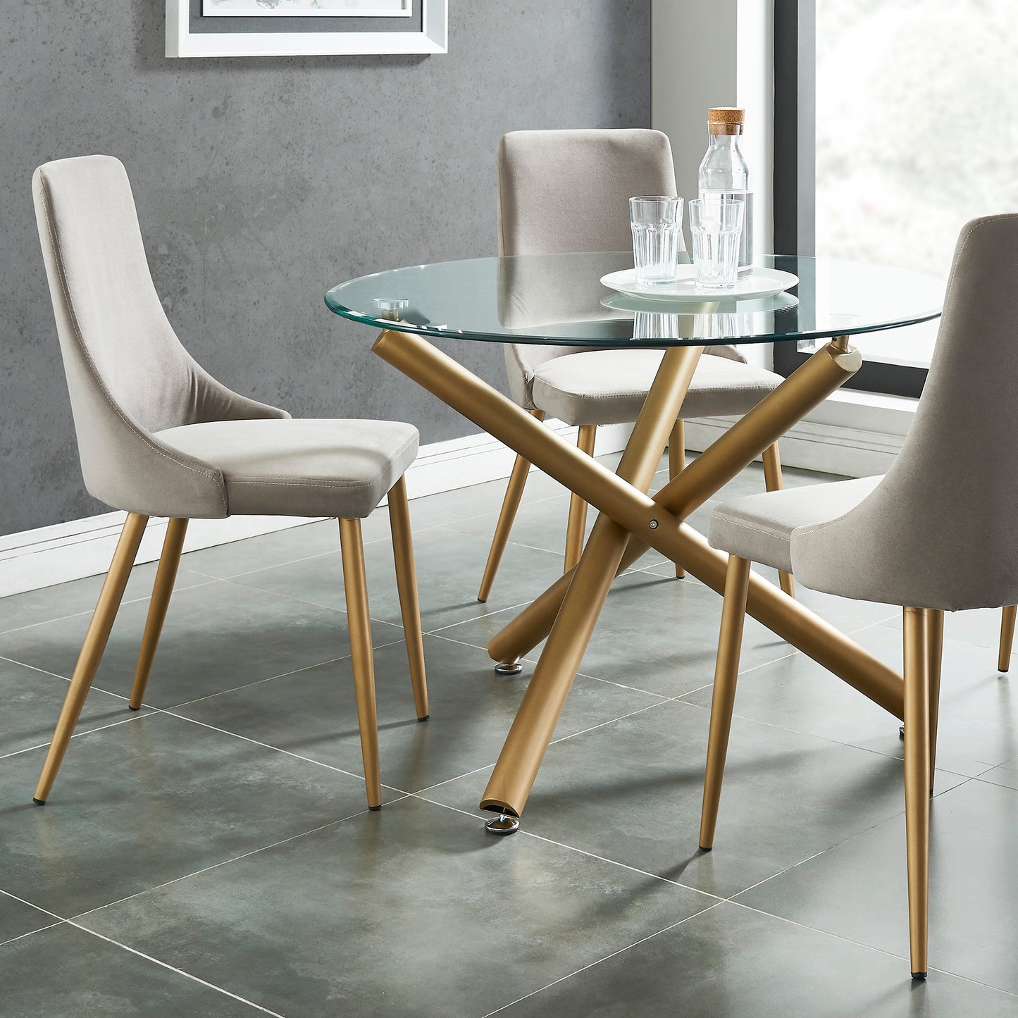 Carmilla Dining Chair, set of 2, in Grey and Aged Gold