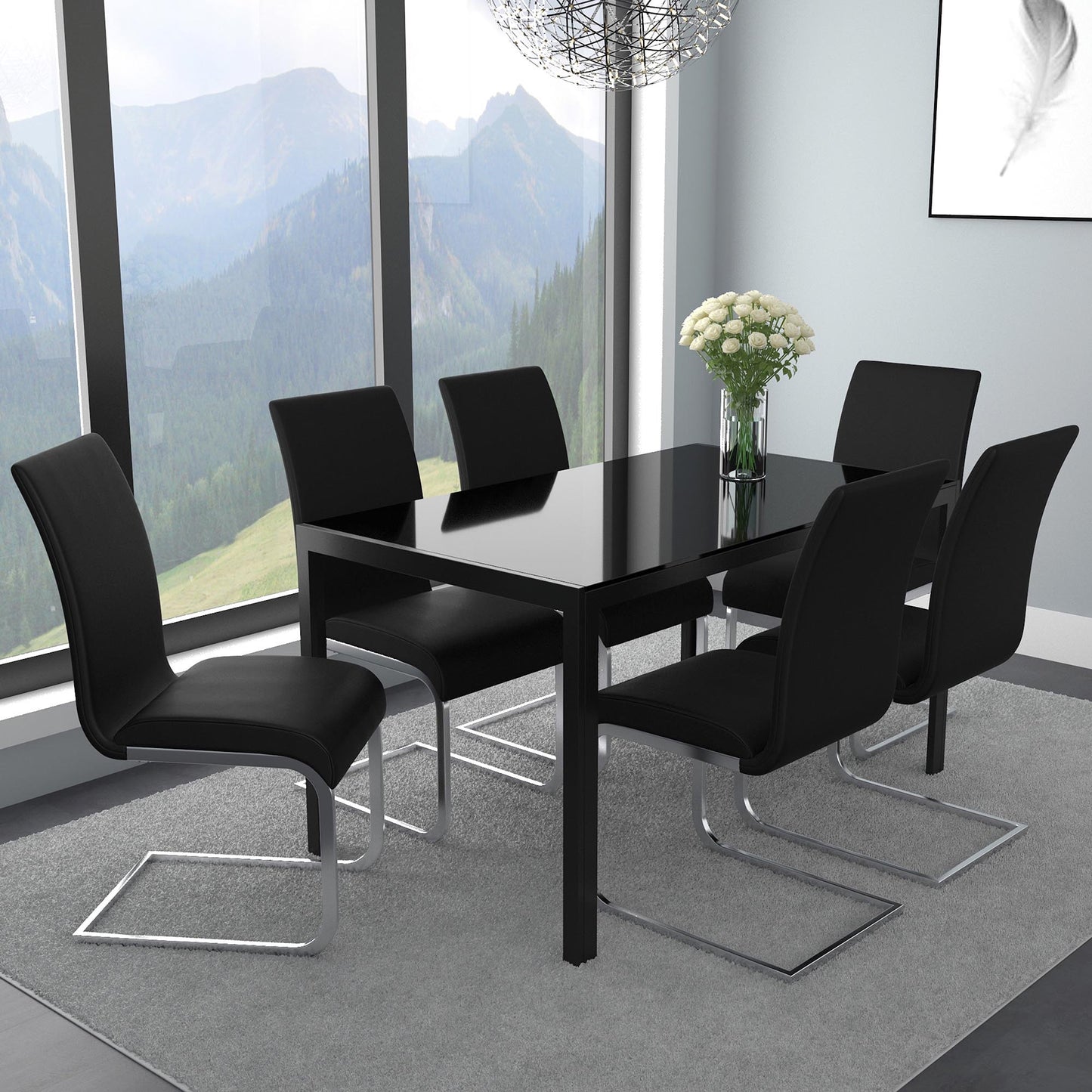 Maxim Dining Chair, set of 2, in Black and Chrome