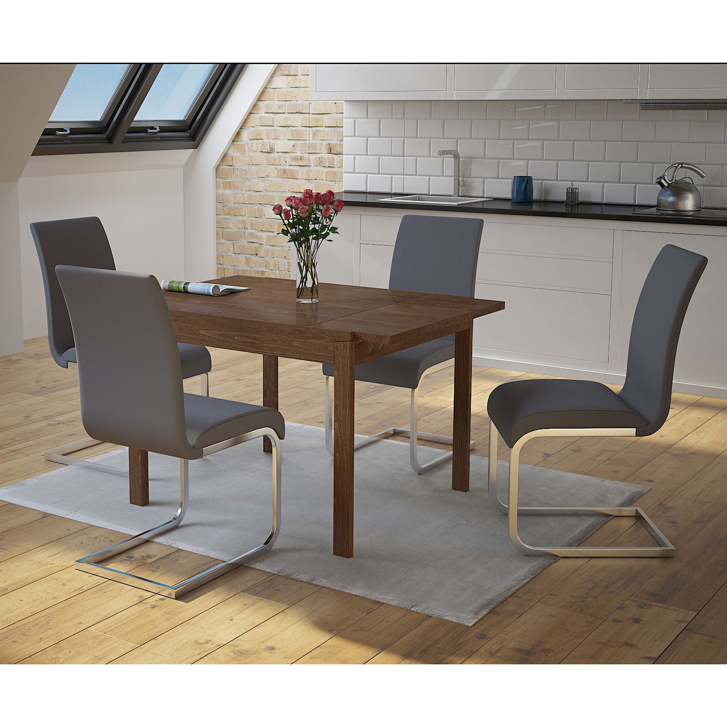 Maxim Dining Chair, set of 2, in Grey and Chrome