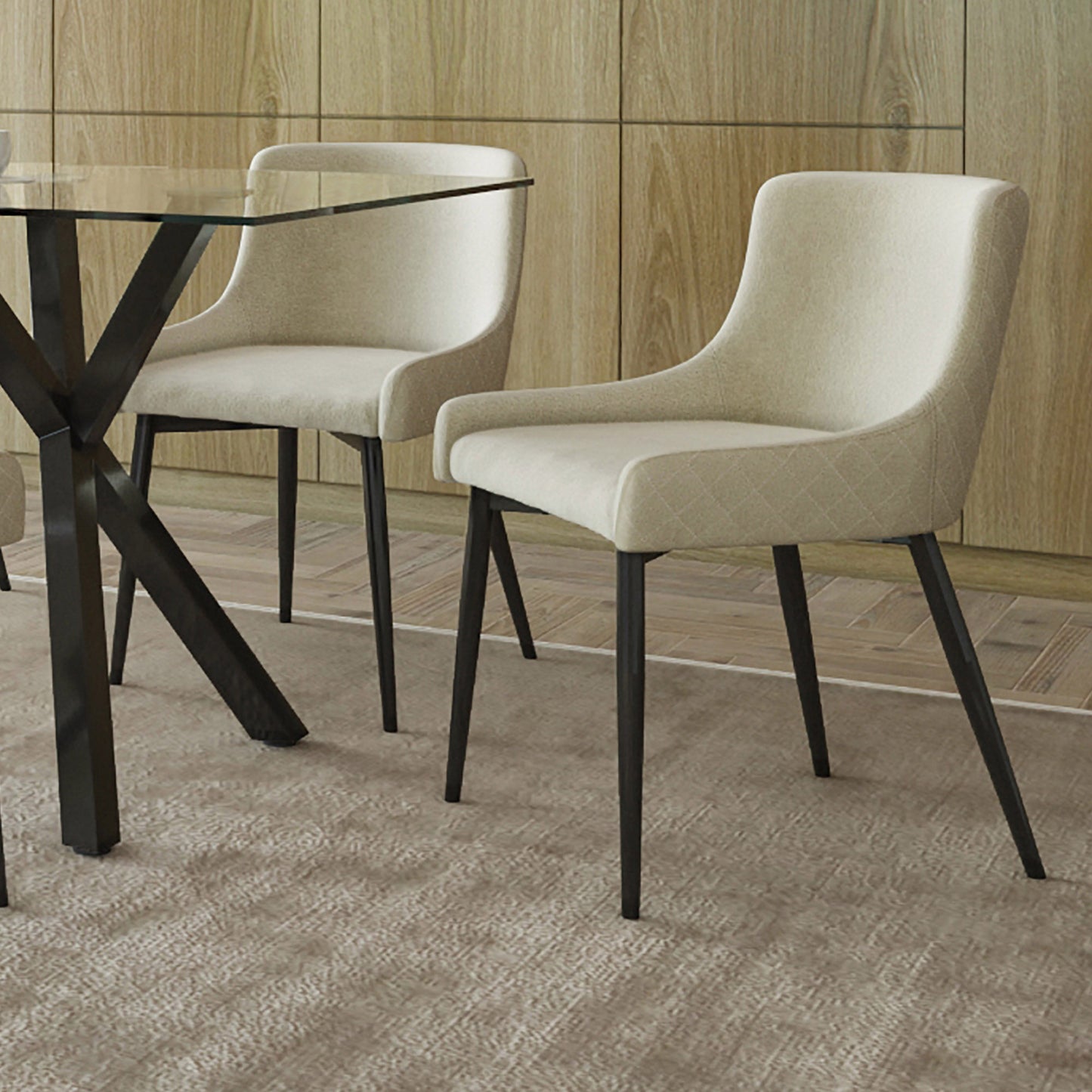 Bianca Dining Chair, set of 2, in Beige and Black Leg