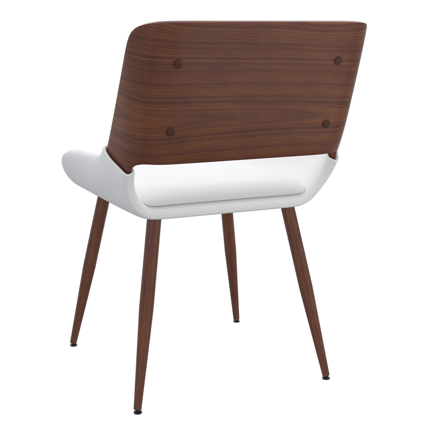 Hudson Dining Chair in White Faux Leather and Walnut Metal and Wood