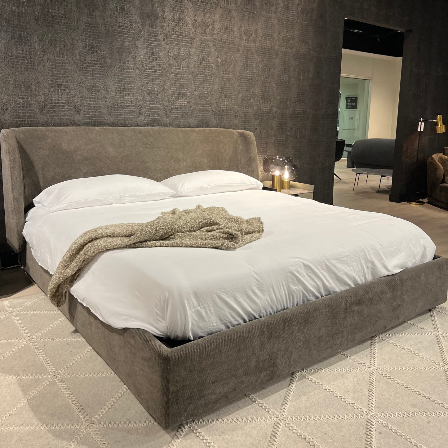 Fitz Upholstered Storage Bed In Ash Brown