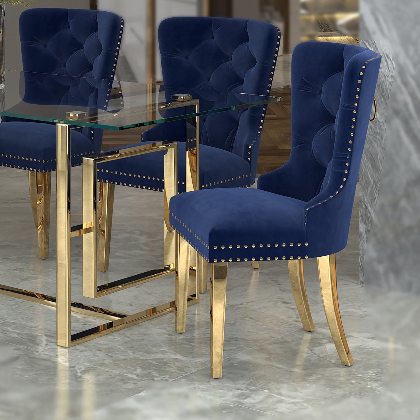 Mizal Dining Chair, set of 2, in Navy and Gold