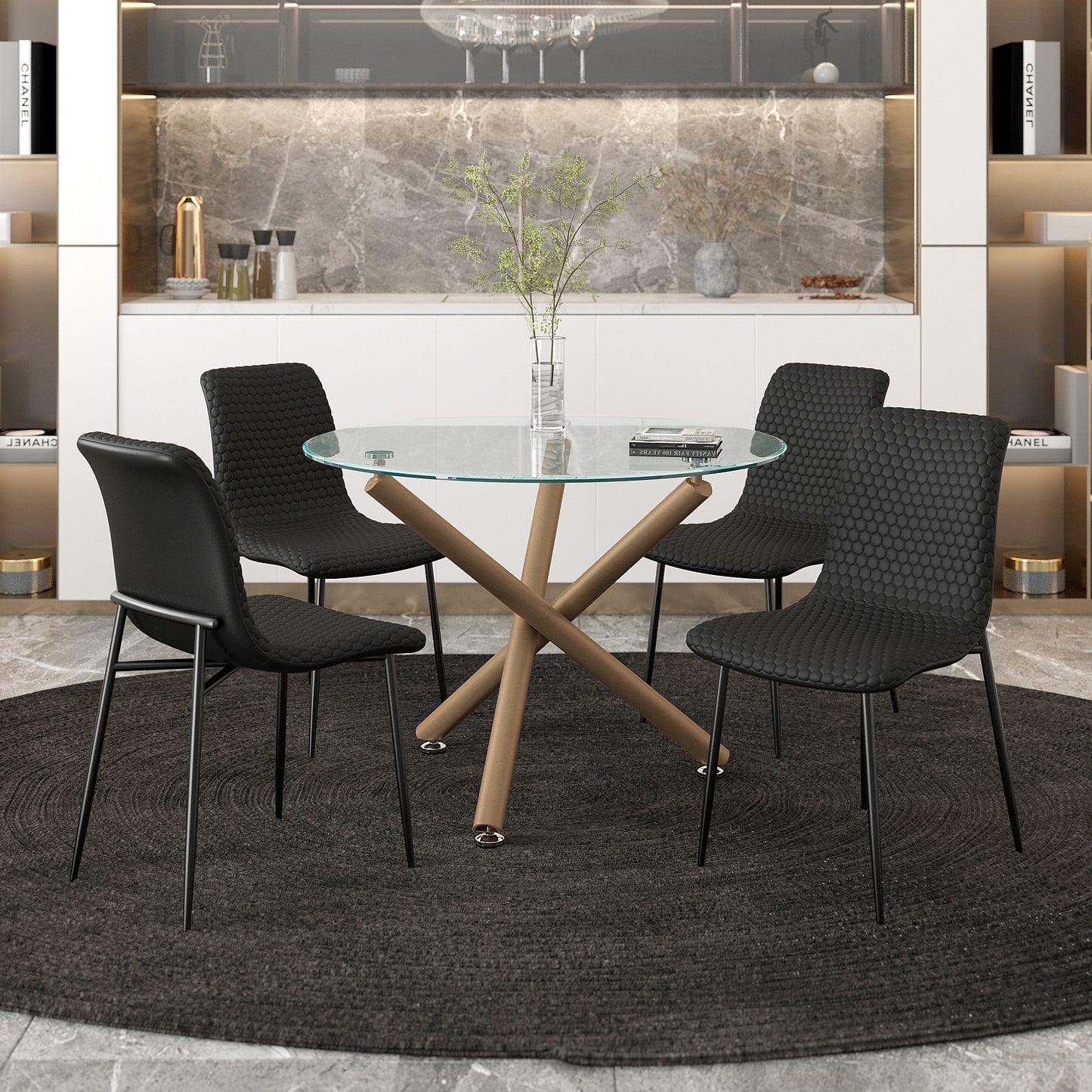 Brixx Dining Chair, set of 2, in Black Faux Leather and Black