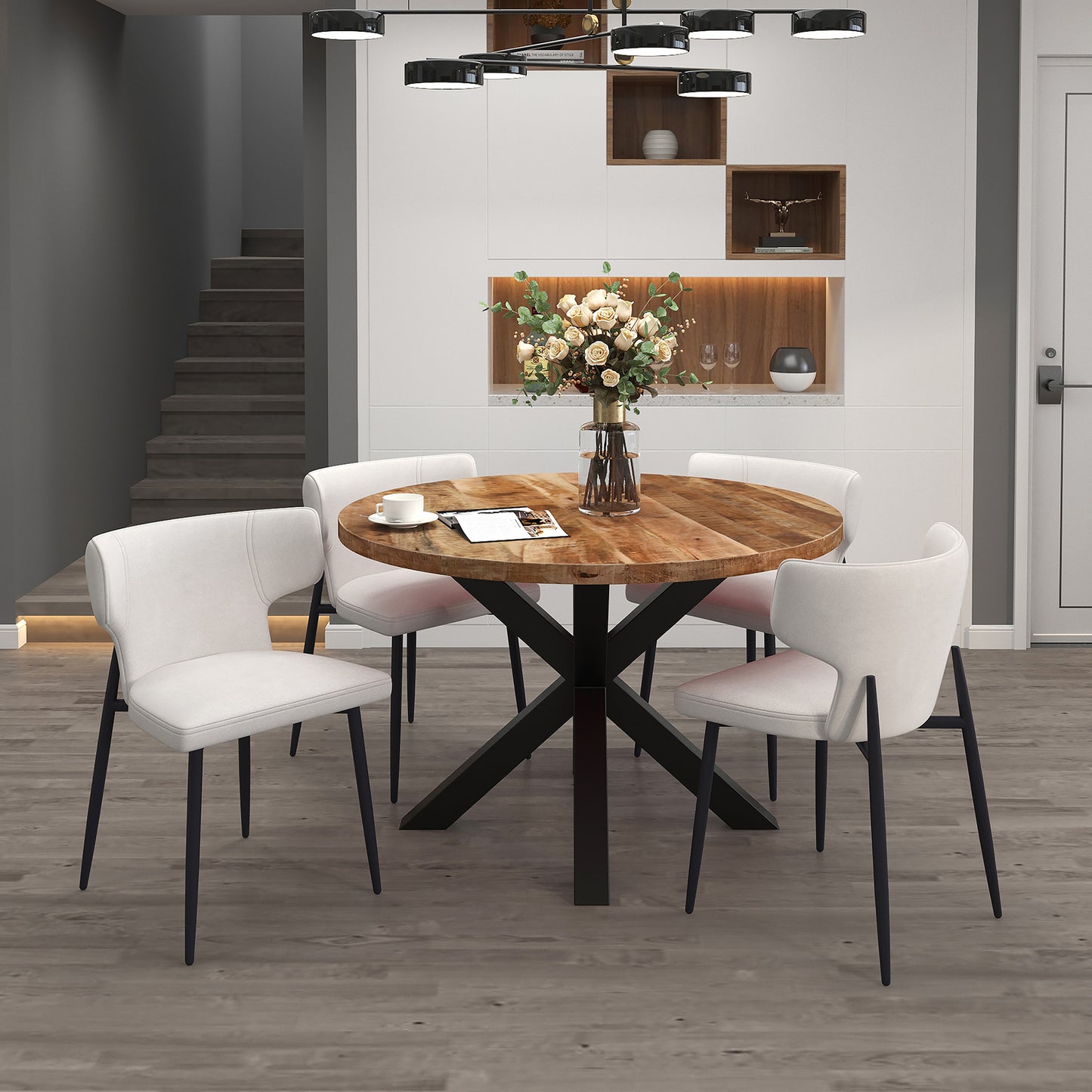 Olis Dining Chair, set of 2, in Beige Fabric and Black