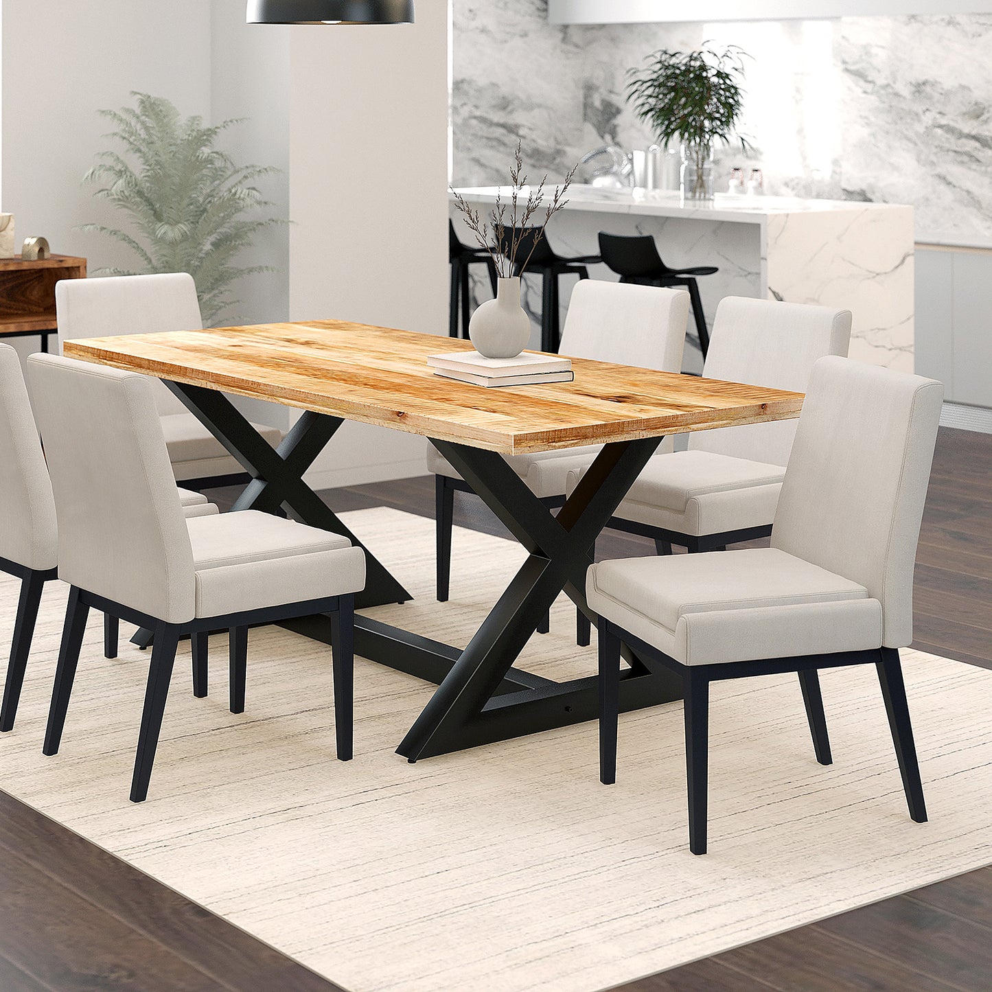 Cortez Dining Chair, set of 2, in Beige Fabric and Black