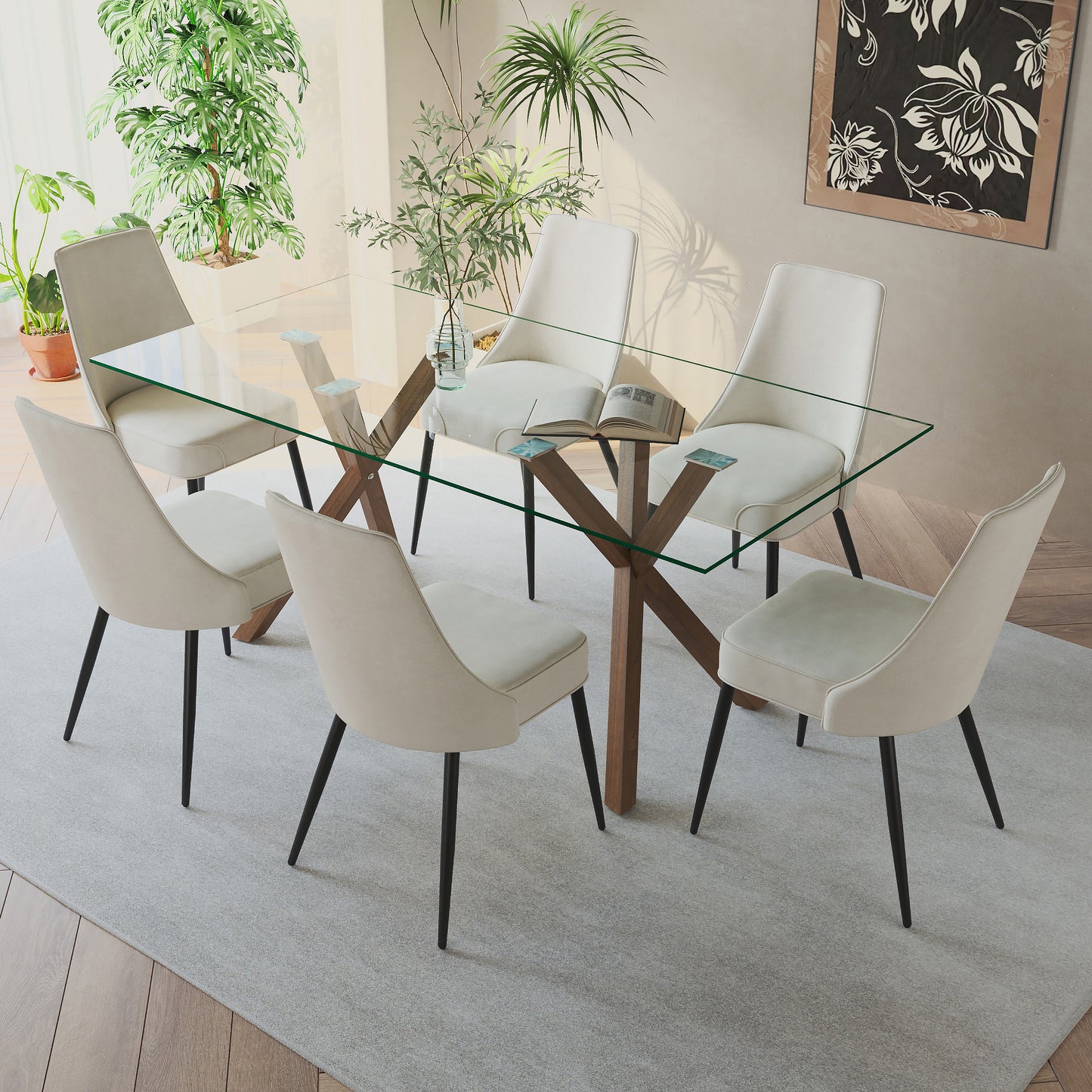 Koda Dining Chair, Fabric, set of 2, in Beige and Black