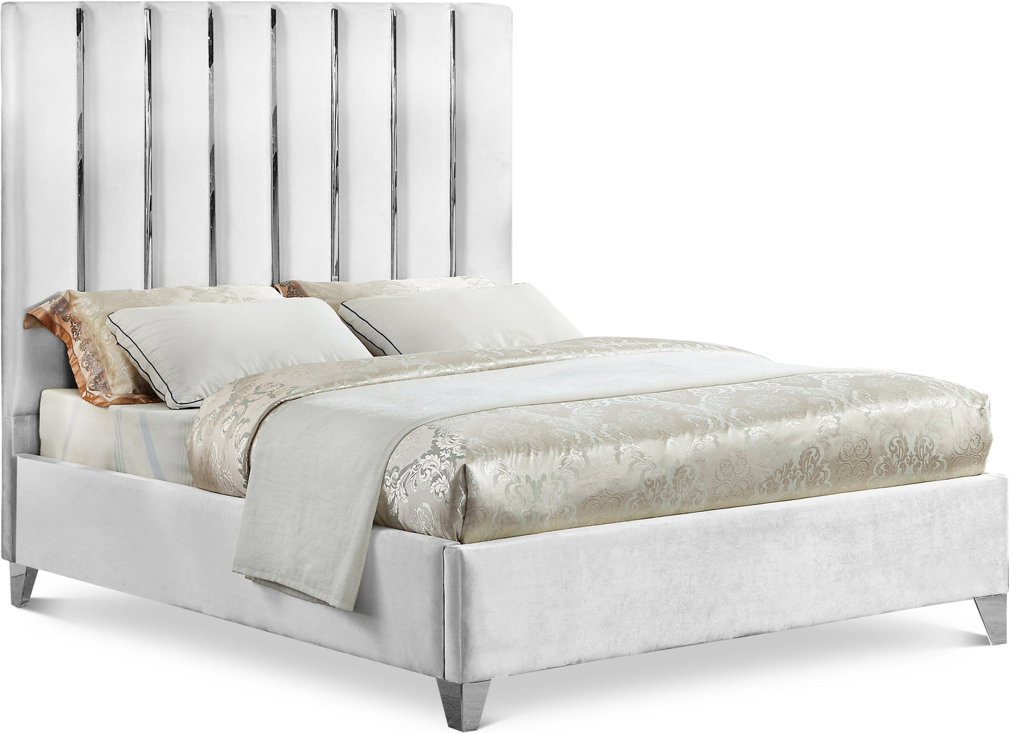 Enzo Velvet Upholstered Bed White