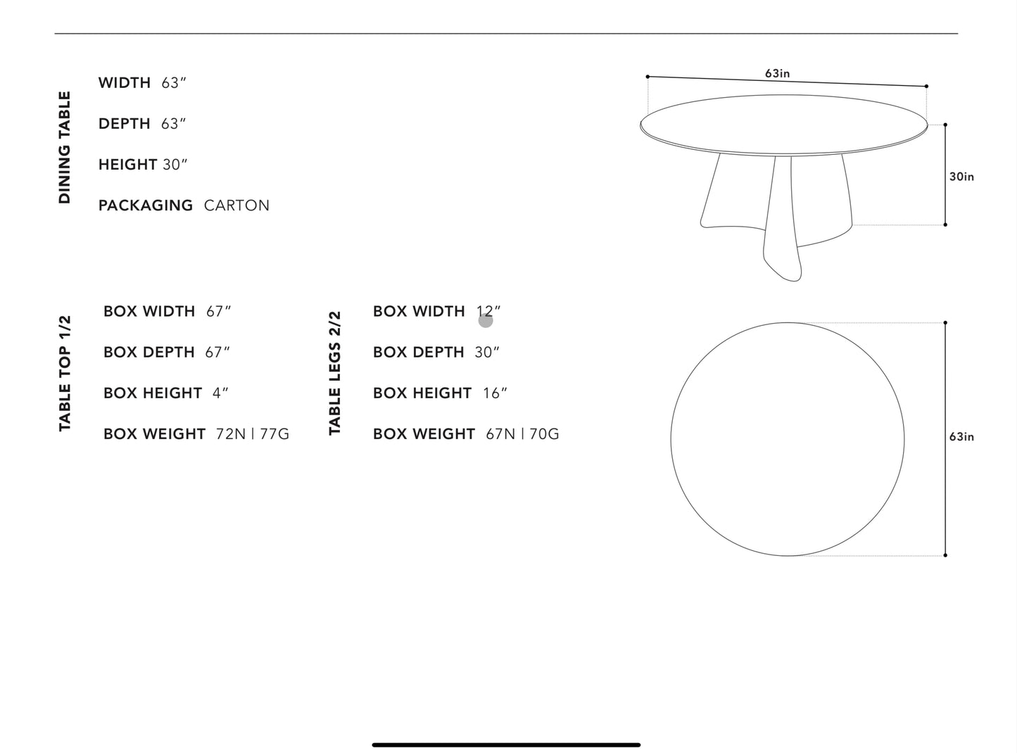 Orca Dining Table Round Black 63”