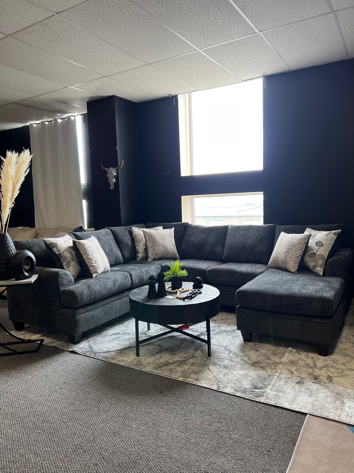 Charcoal Fabric Sectional Sofa With Floating Ottoman