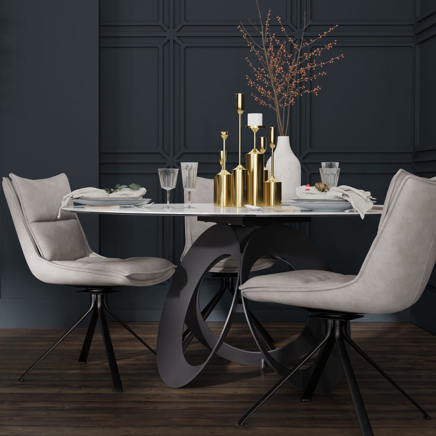 Optic dining table in white