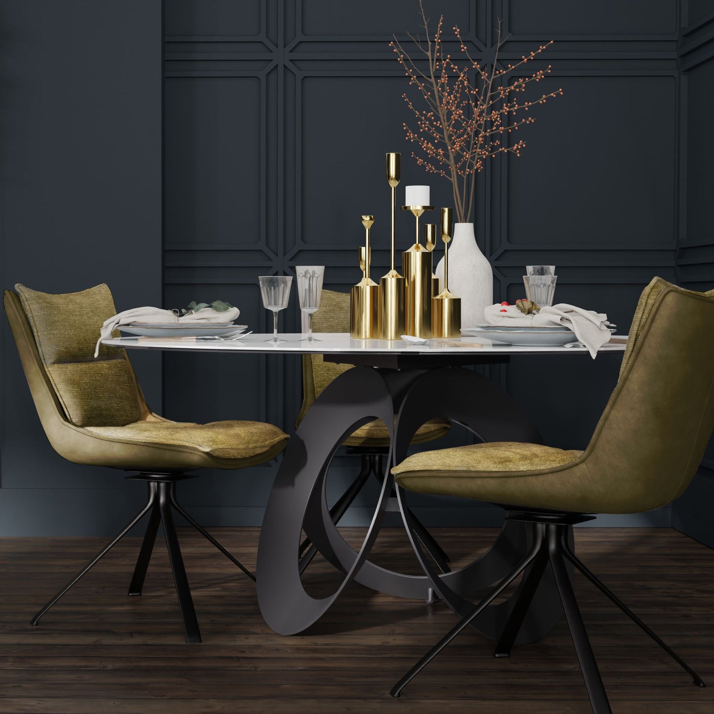 Puccini Swivel Dining Chair In Evergreen