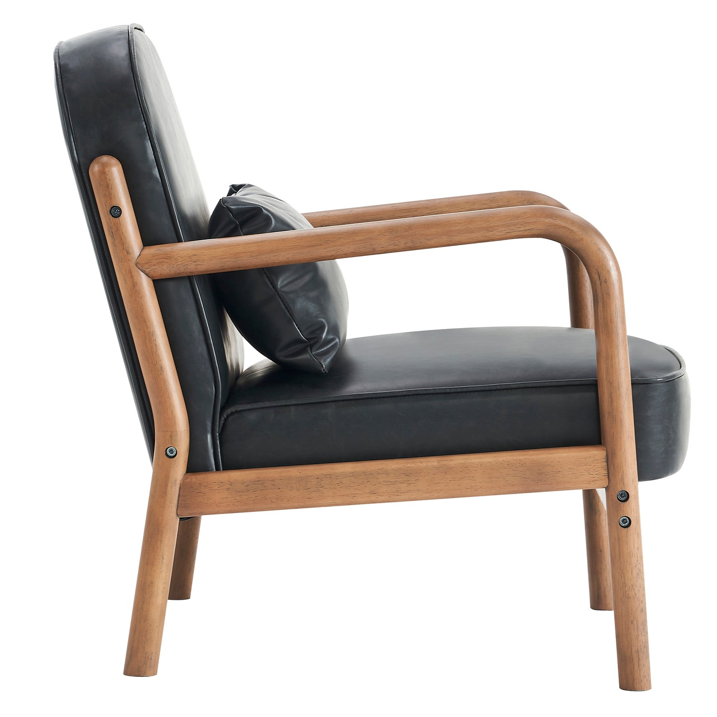 Fani Accent Chair, Faux Leather In Black And Walnut
