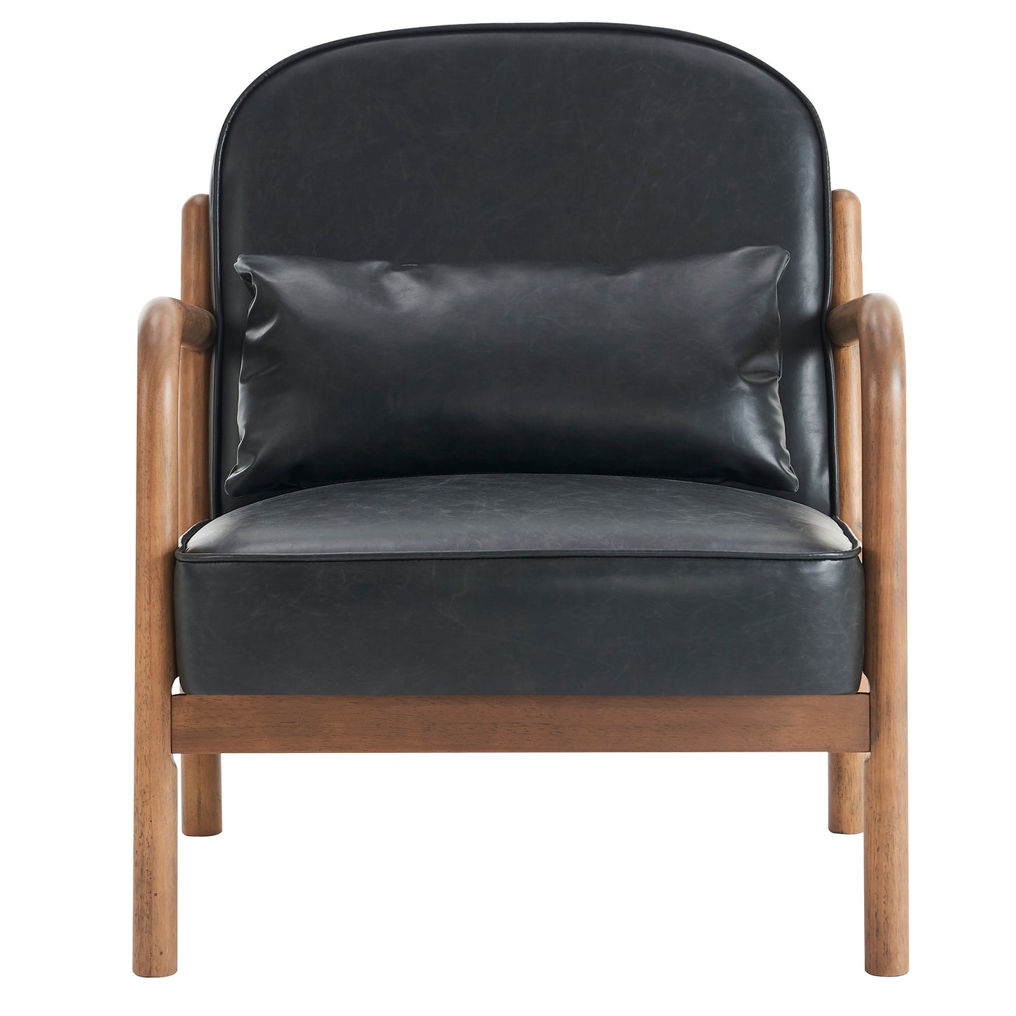 Fani Accent Chair, Faux Leather In Black And Walnut