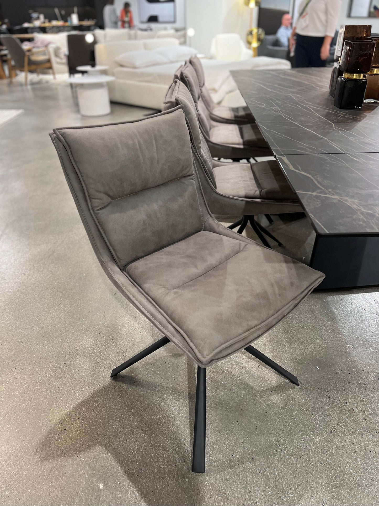 Puccini Swivel Dining Chair In Rhino Ultrasuede
