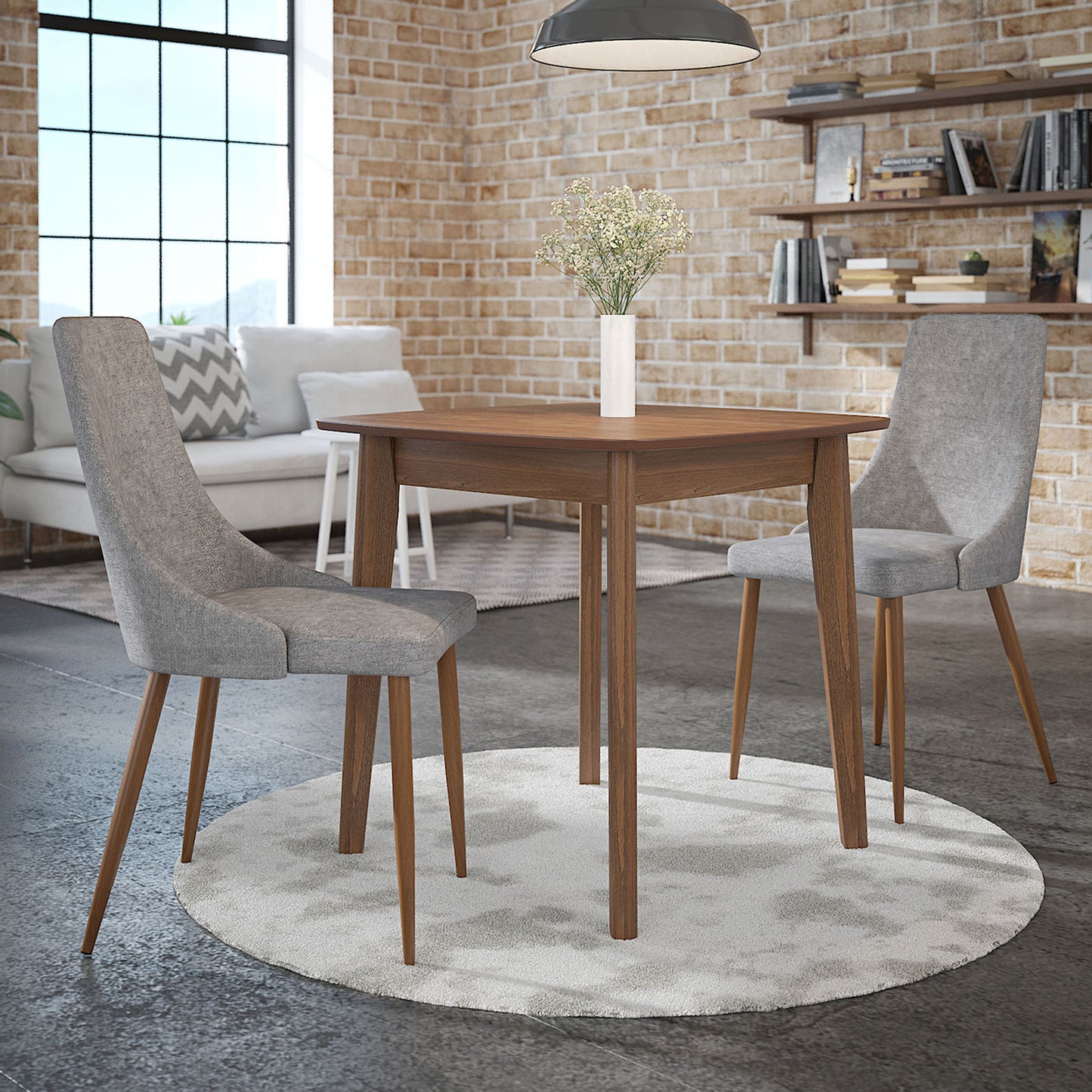 Cora Fabric Dining Chair, set of 2, in Grey and Walnut
