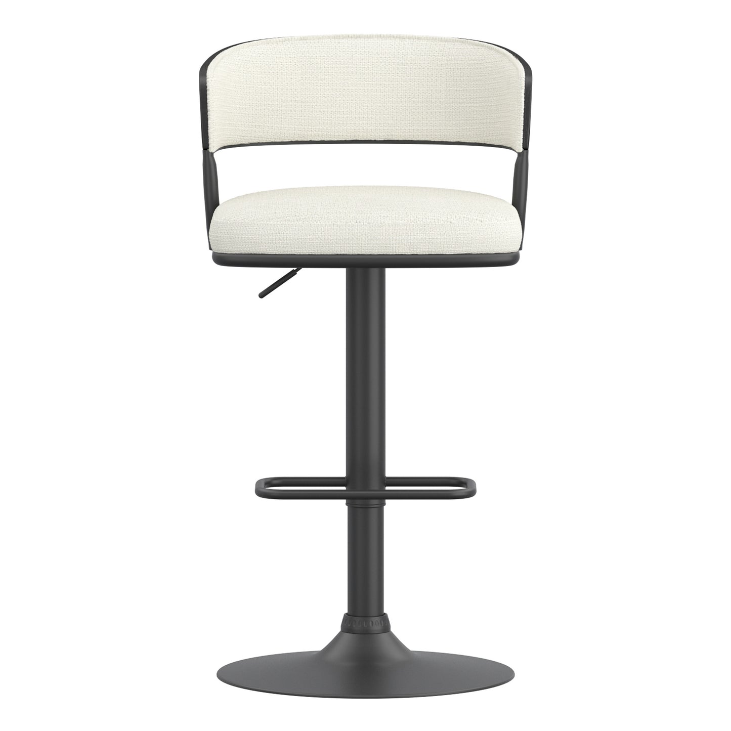 Kazan Adjustable Air-Lift Stool, Set of 2 in Ivory Performance Fabric & Black Metal