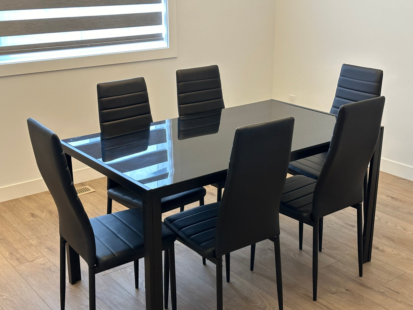 Black Tempered Glass and Black Chairs 7pc