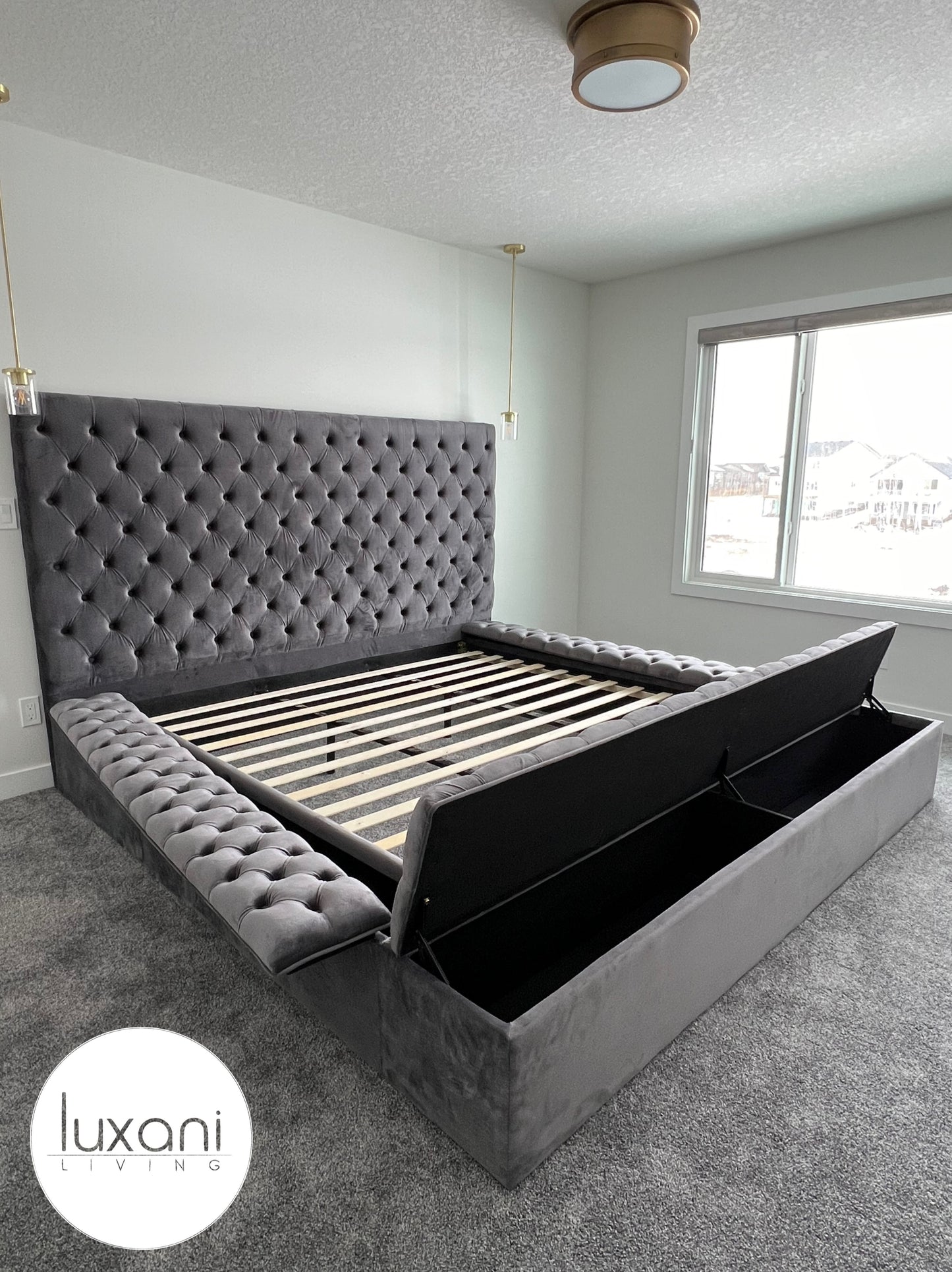 Bliss Grey Velvet Upholstered Storage Bed