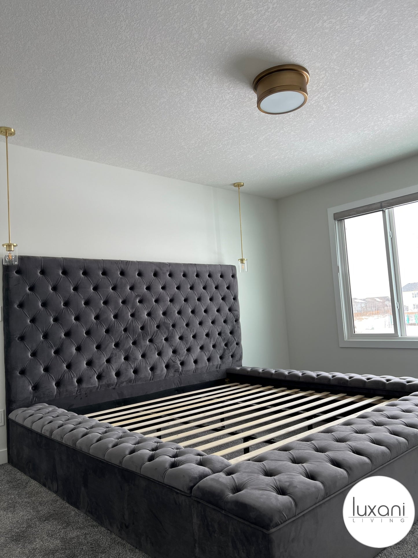 Bliss Grey Velvet Upholstered Storage Bed