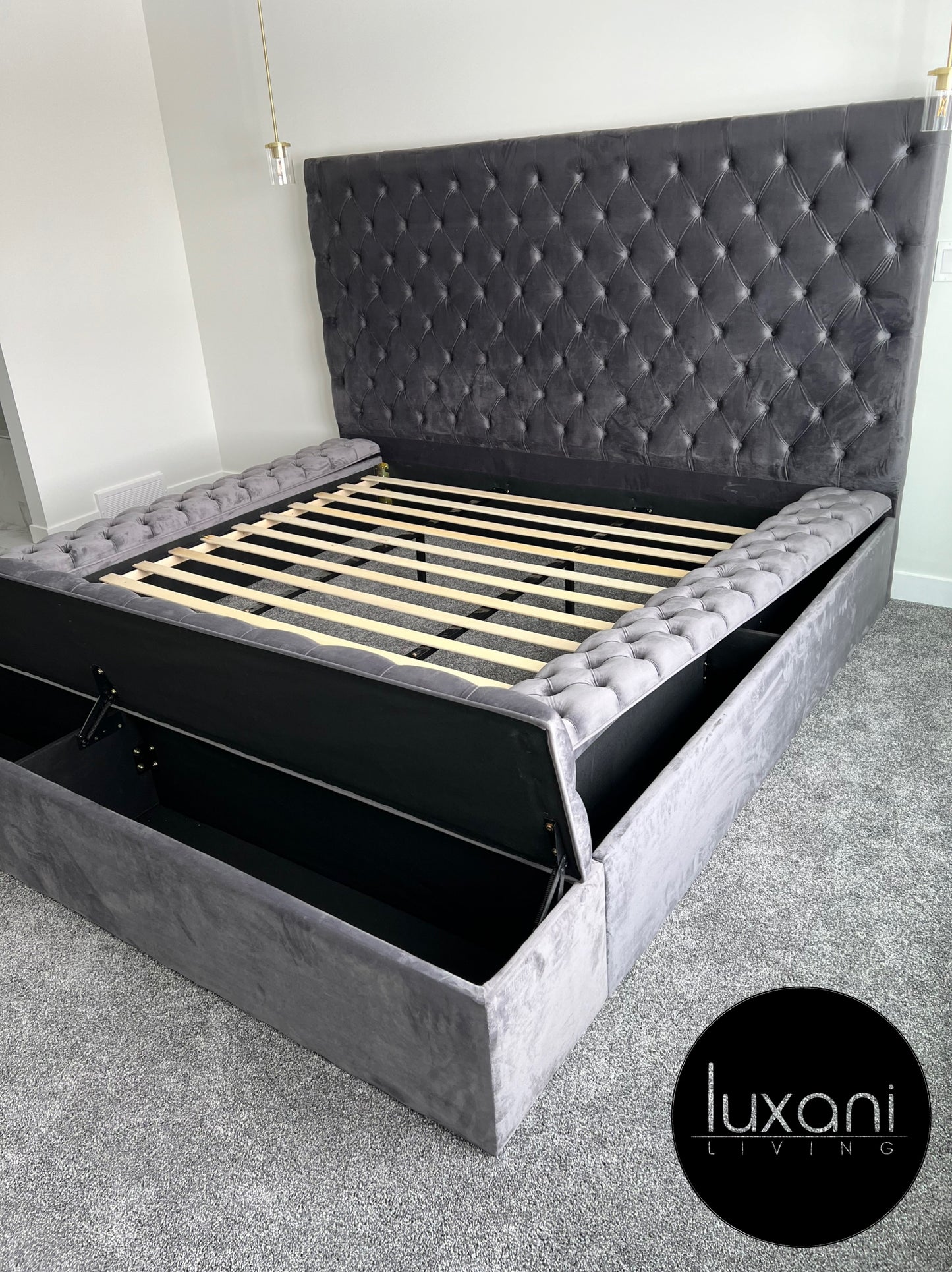 Bliss Grey Velvet Upholstered Storage Bed