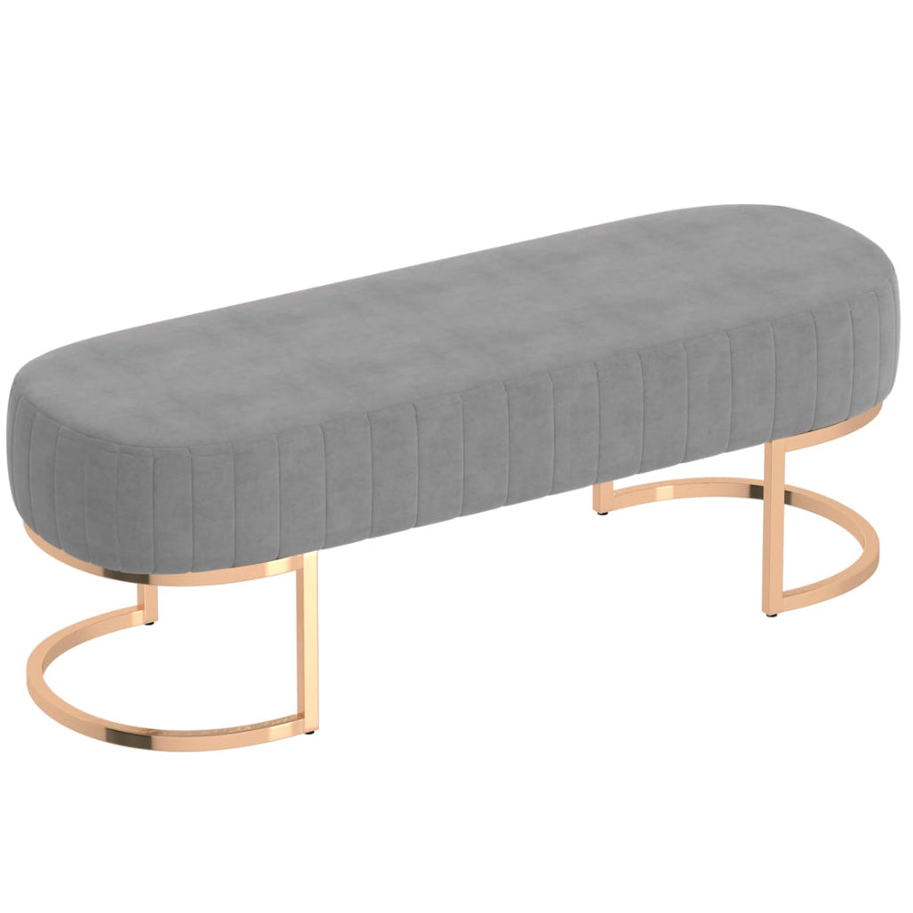 Zamora Bench in Grey velvet with Gold Base