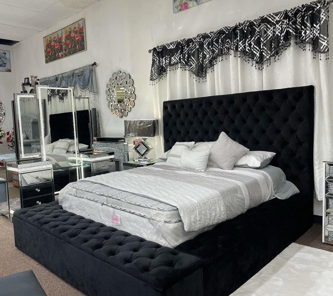 Bliss Black Velvet Upholstered Storage Bed