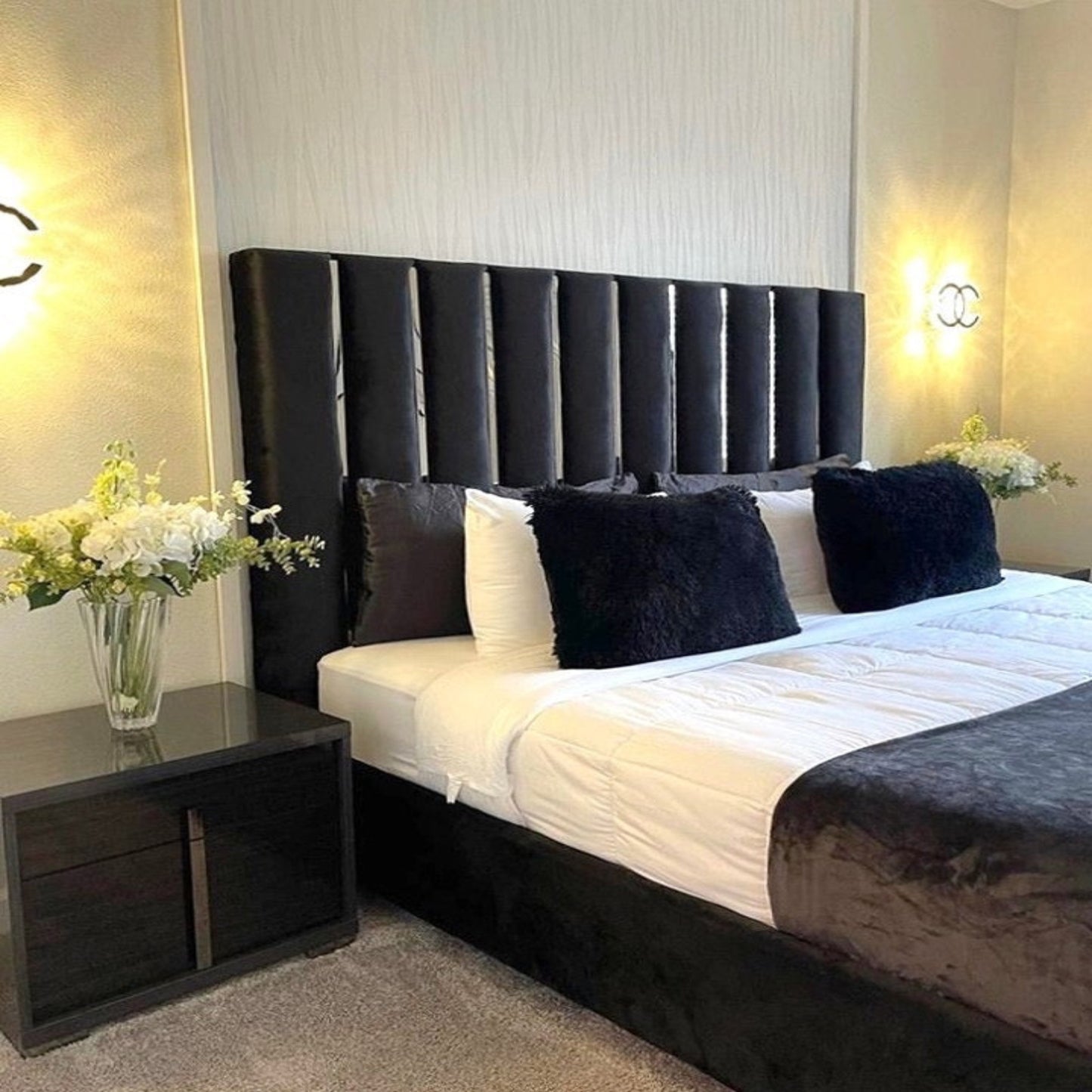 Enzo Velvet Upholstered Bed Black