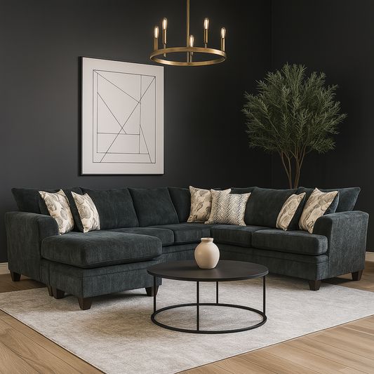 Charcoal Fabric Sectional Sofa With Floating Ottoman