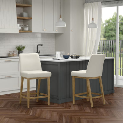 Jace 26" Counter Stool, set of 2, in Beige Fabric and Natural