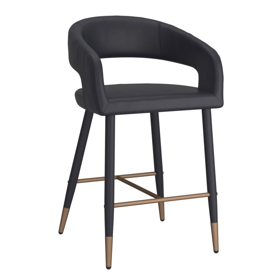 Crimson 26" Counter Stool, set of 2, in Black Faux Leather and Black and Aged Gold