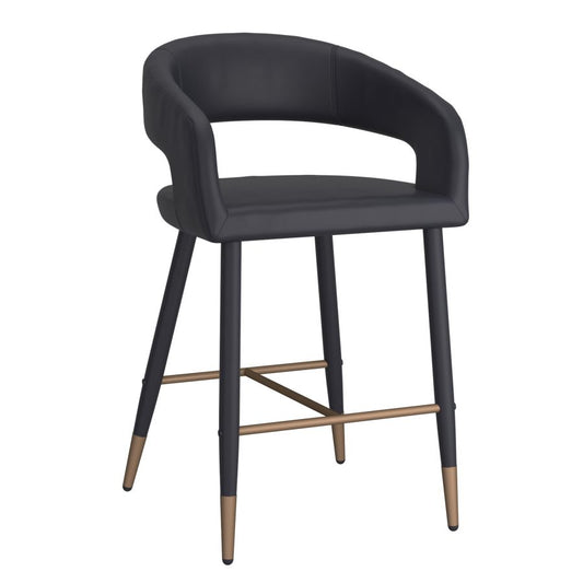 Crimson 26" Counter Stool, set of 2, in Black Faux Leather and Black and Aged Gold