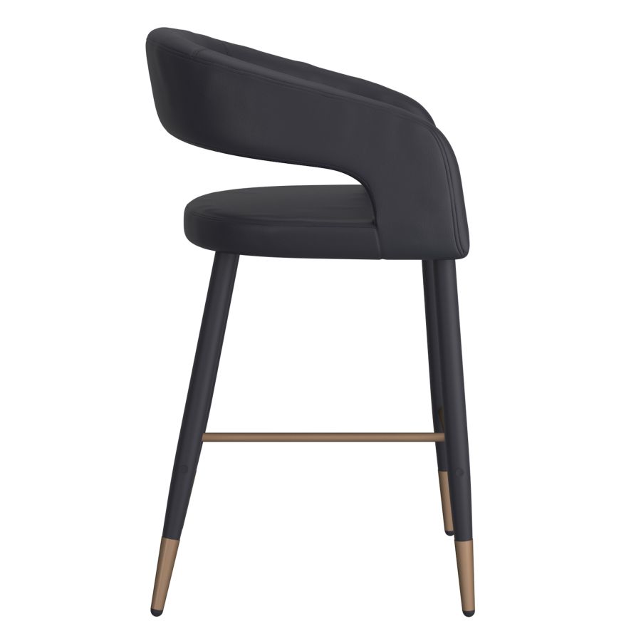 Crimson 26" Counter Stool, set of 2, in Black Faux Leather and Black and Aged Gold