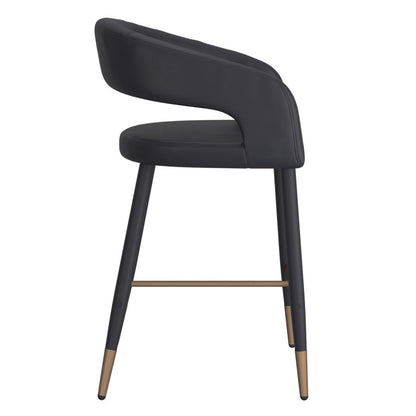 Crimson 26" Counter Stool, set of 2, in Black Faux Leather and Black and Aged Gold