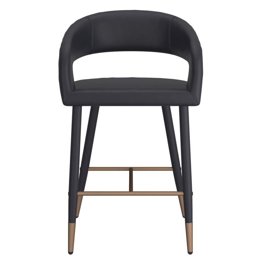 Crimson 26" Counter Stool, set of 2, in Black Faux Leather and Black and Aged Gold