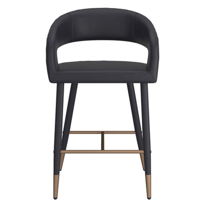 Crimson 26" Counter Stool, set of 2, in Black Faux Leather and Black and Aged Gold