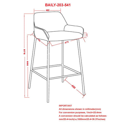 Baily 26" Counter Stool, set of 2, in Grey and Black