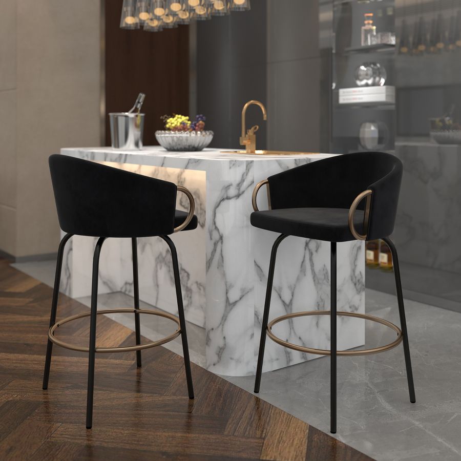 Lavo 26" Counter Stool, set of 2, in Black and Gold