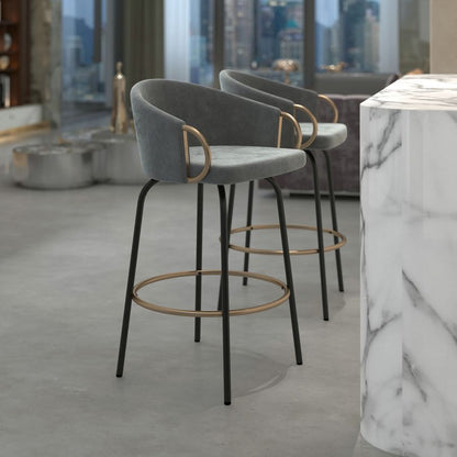 Lavo 26" Counter Stool, set of 2, in Grey and Black and Gold