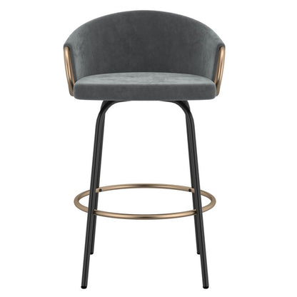 Lavo 26" Counter Stool, set of 2, in Grey and Black and Gold