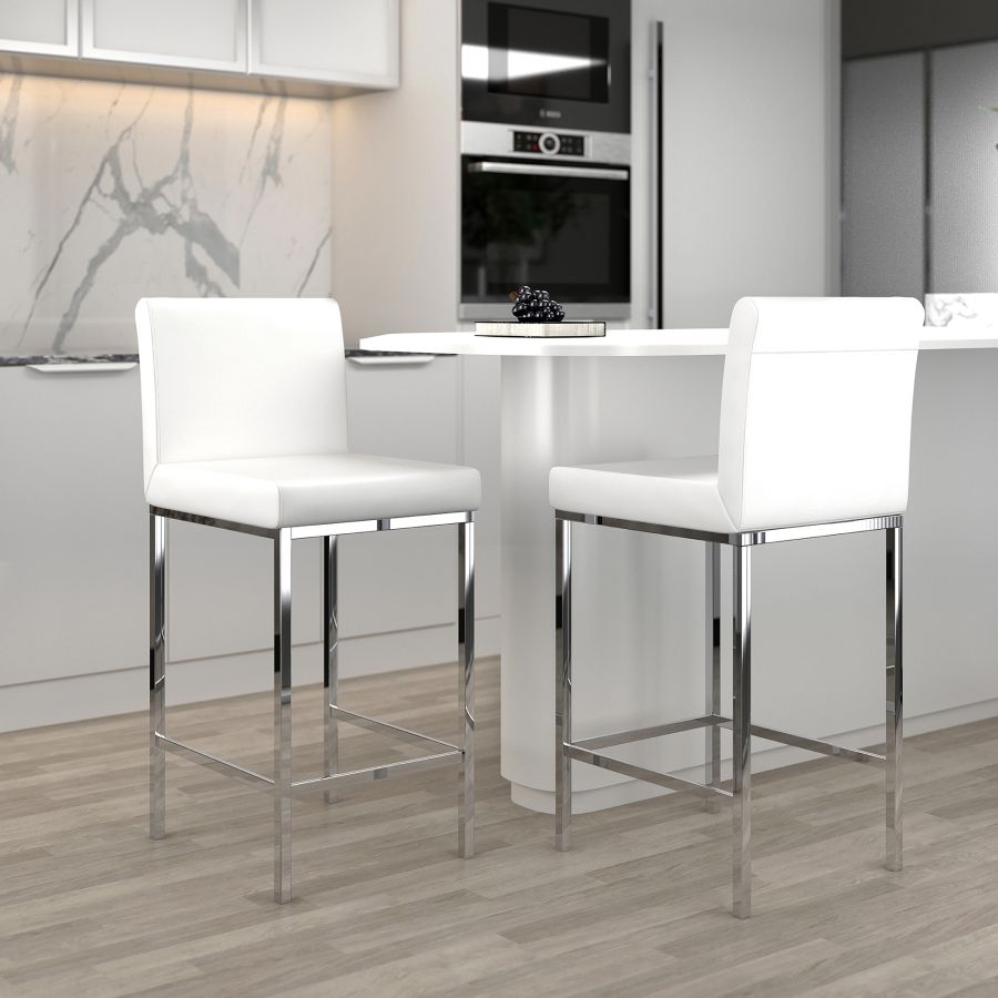 Porto 26" Counter Stool, set of 2, in White and Chrome