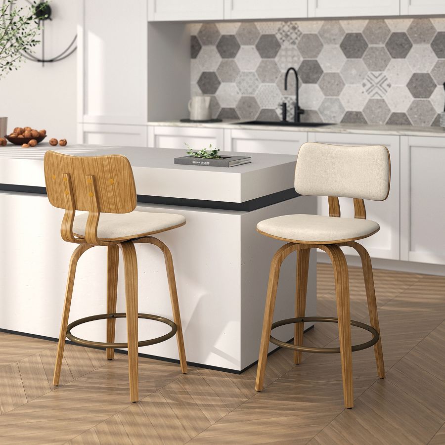 Zuni 26" Counter Stool with Swivel in Beige Fabric and Natural