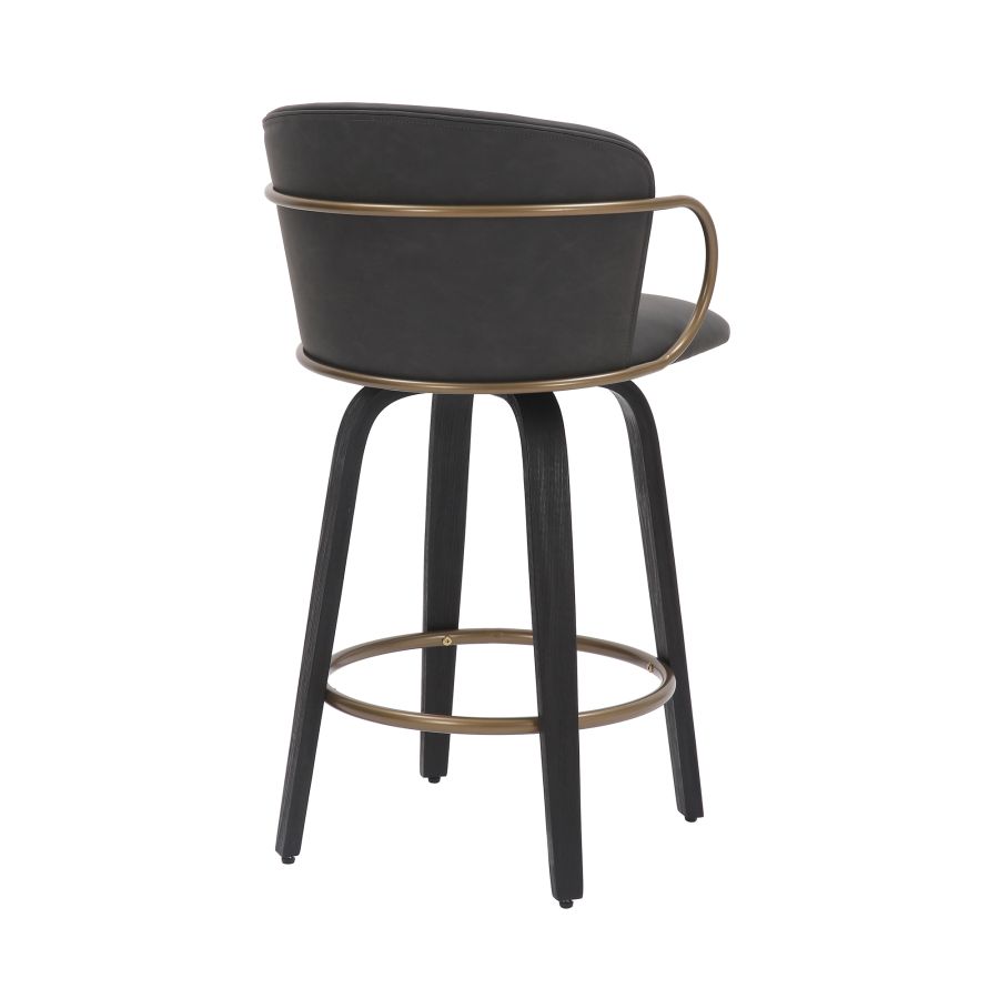 Lawson 26" Counter Stool, set of 2, with Swivel in Vintage Charcoal, Black and Aged Gold