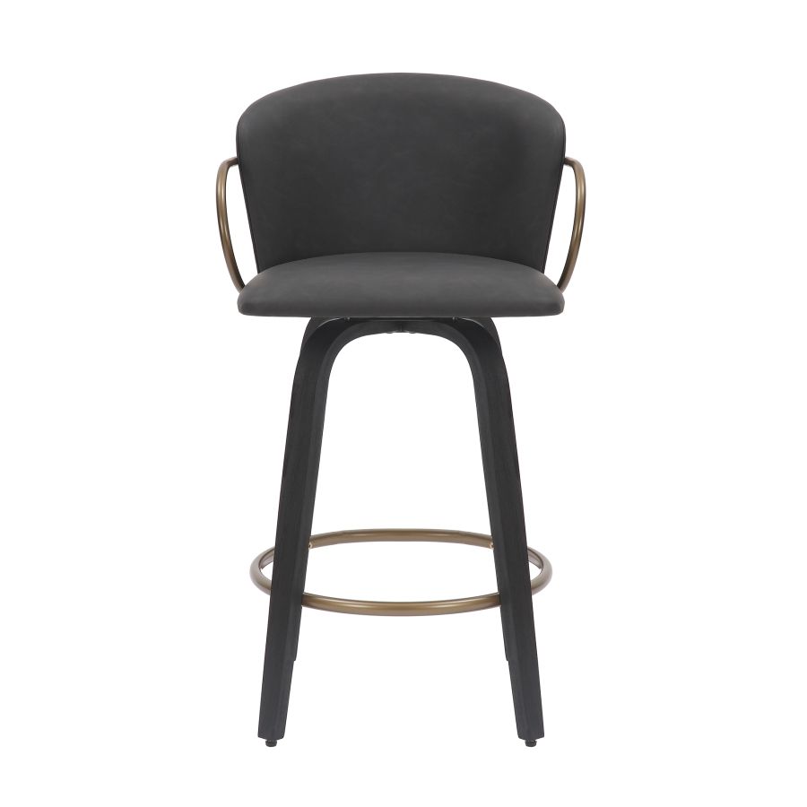 Lawson 26" Counter Stool, set of 2, with Swivel in Vintage Charcoal, Black and Aged Gold