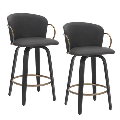 Lawson 26" Counter Stool, set of 2, with Swivel in Vintage Charcoal, Black and Aged Gold