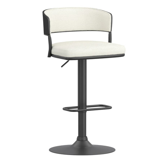 Kazan Adjustable Air-Lift Stool, Set of 2 in Ivory Performance Fabric & Black Metal