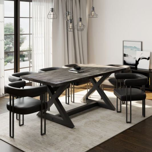 Zax/Scarlet 7pc Dining Set - Grey Table with Black Chair
